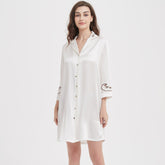 Women's Long Sleeves 100% Silk Nightshirts With Embroidery